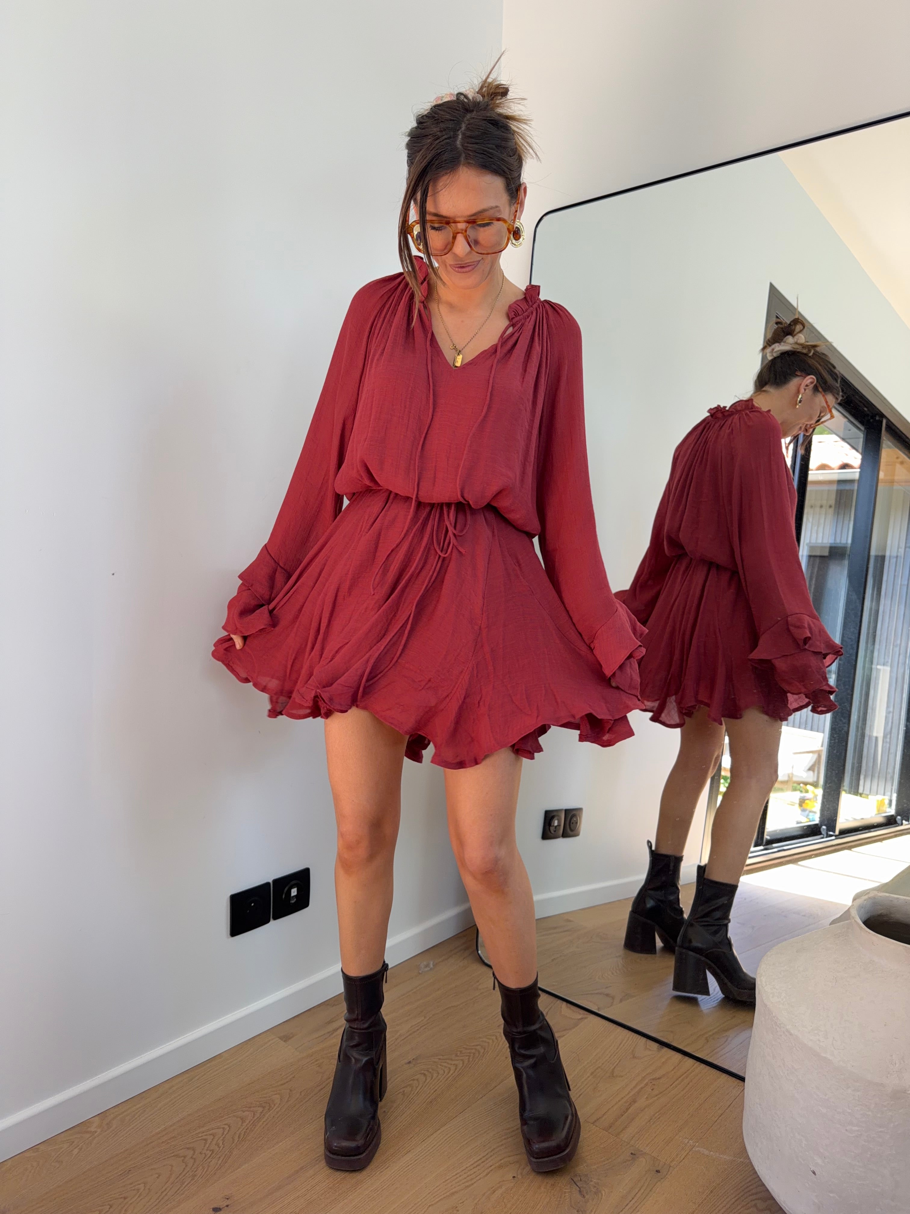 Robe à volants - bordeaux