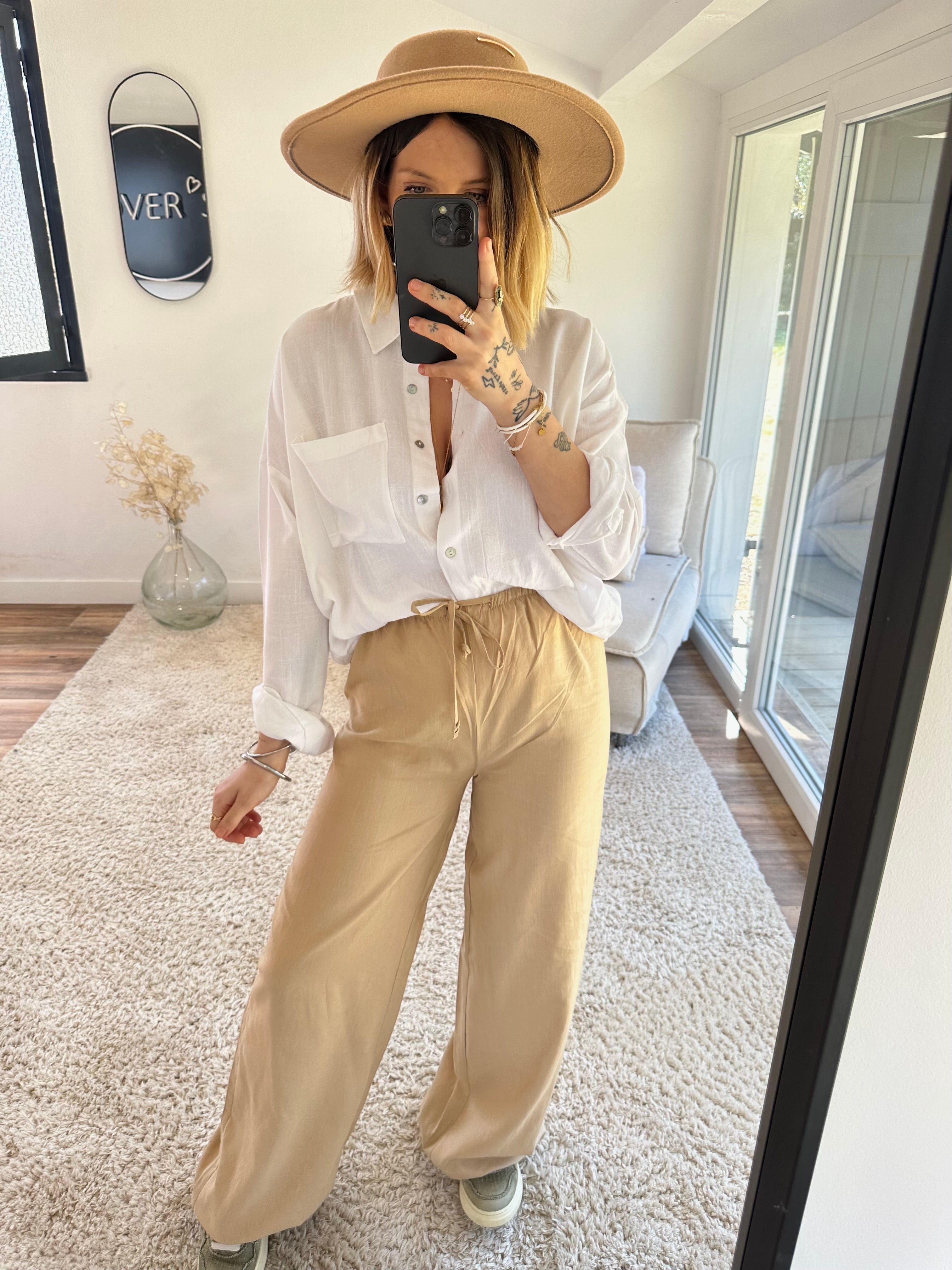 PANTALON LIN - CAMEL