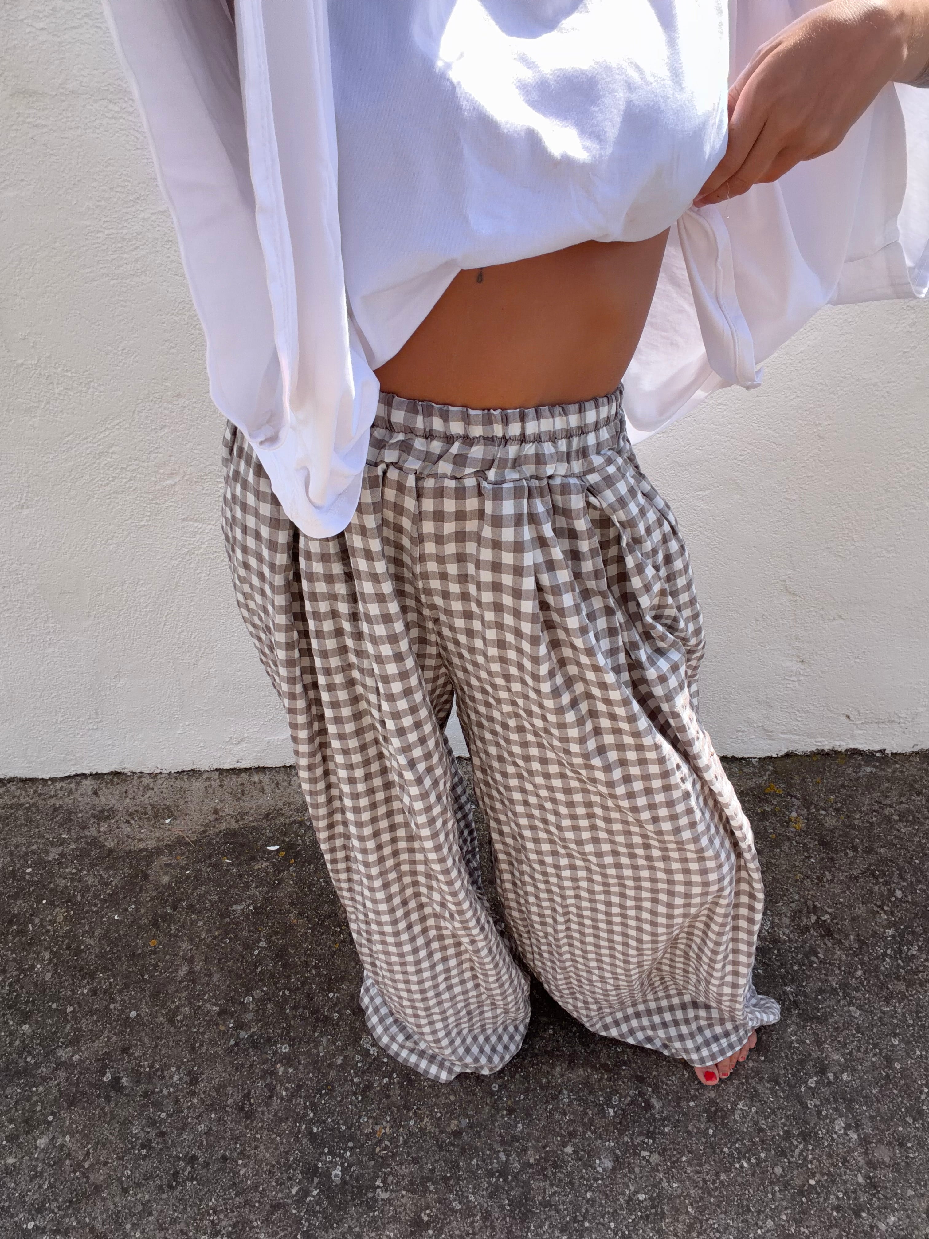 Pantalon à carreaux - taupe