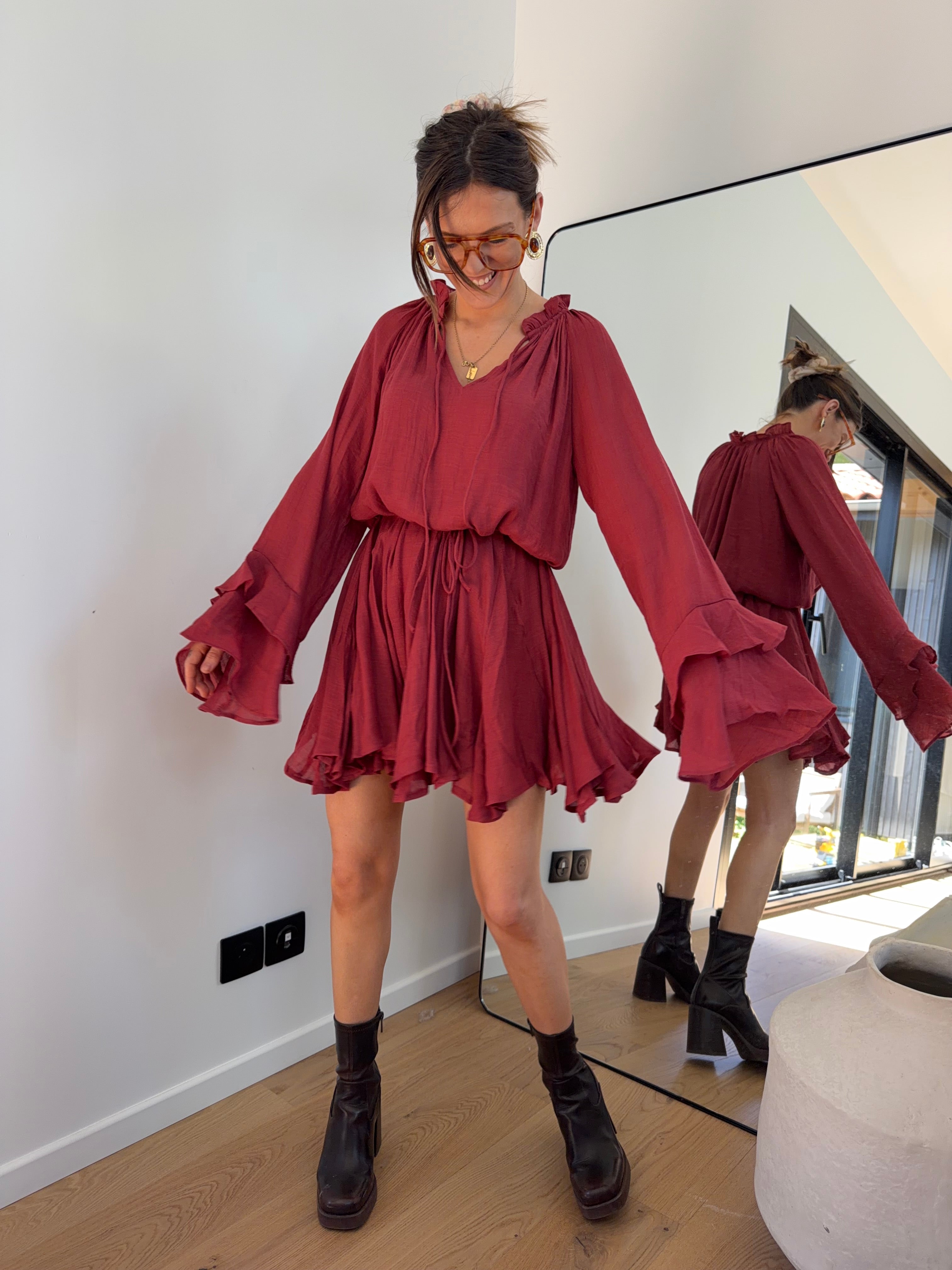 Robe à volants - bordeaux