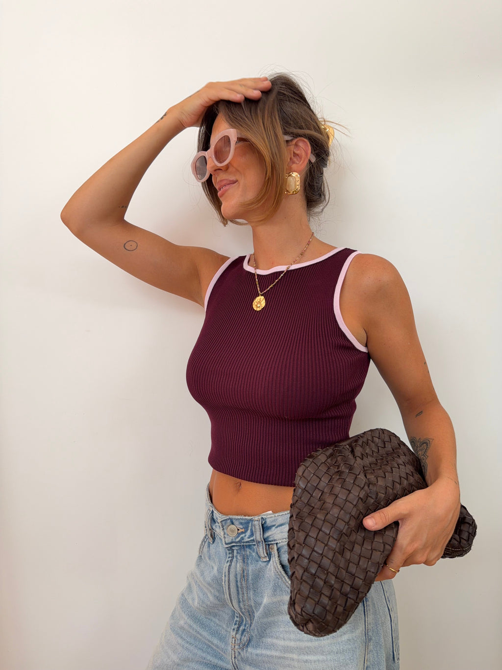 Top bicolore - bordeaux et mauve