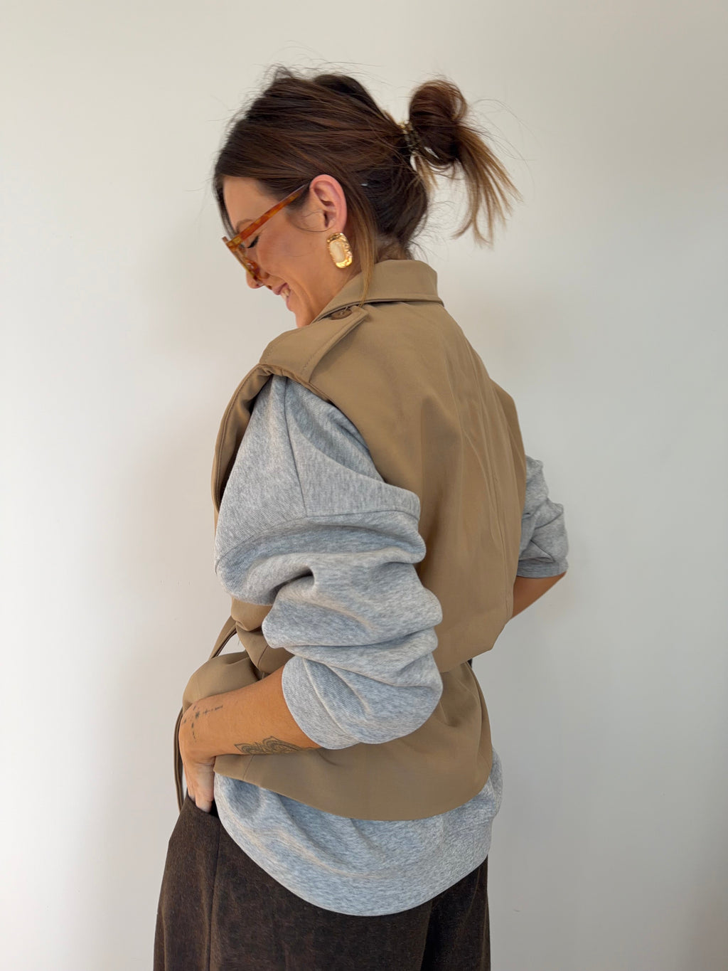 Blazer sans manche ceinturé - camel