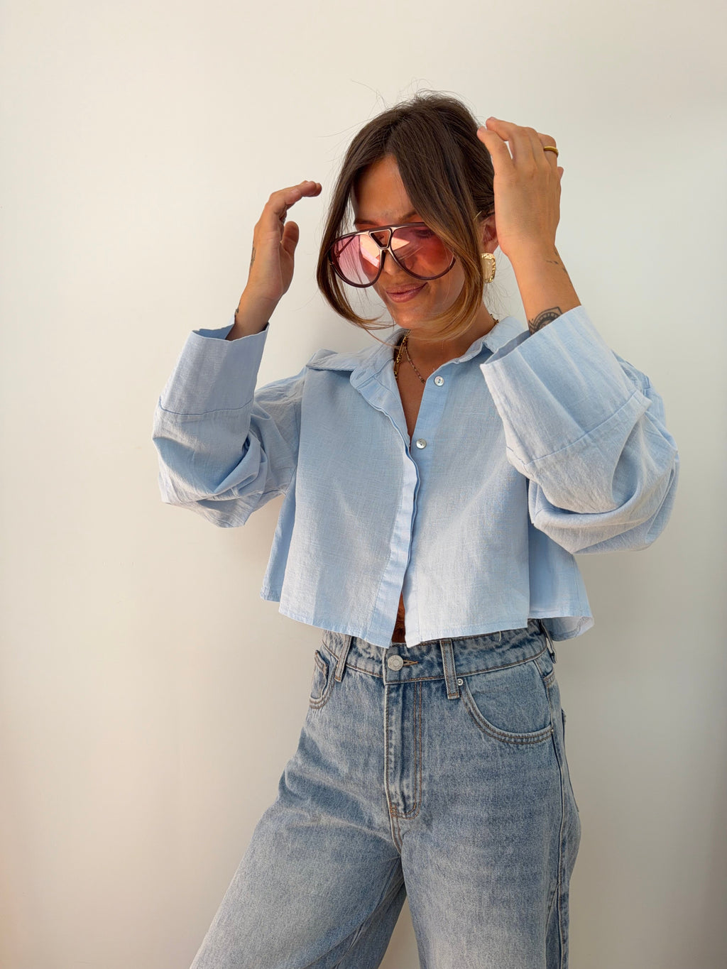 Chemise lin courte Lover's - bleue