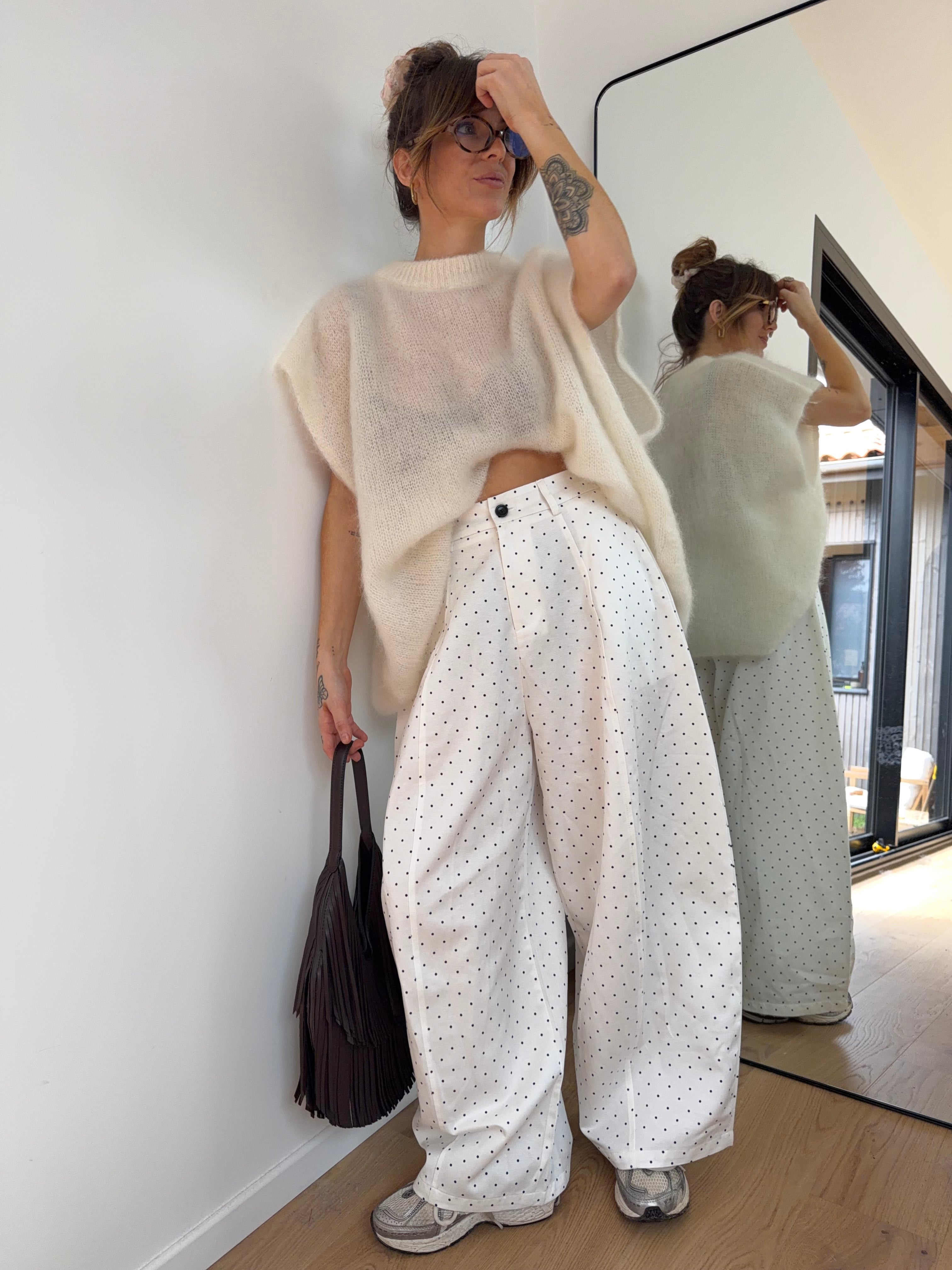 Pantalon à pois - blanc