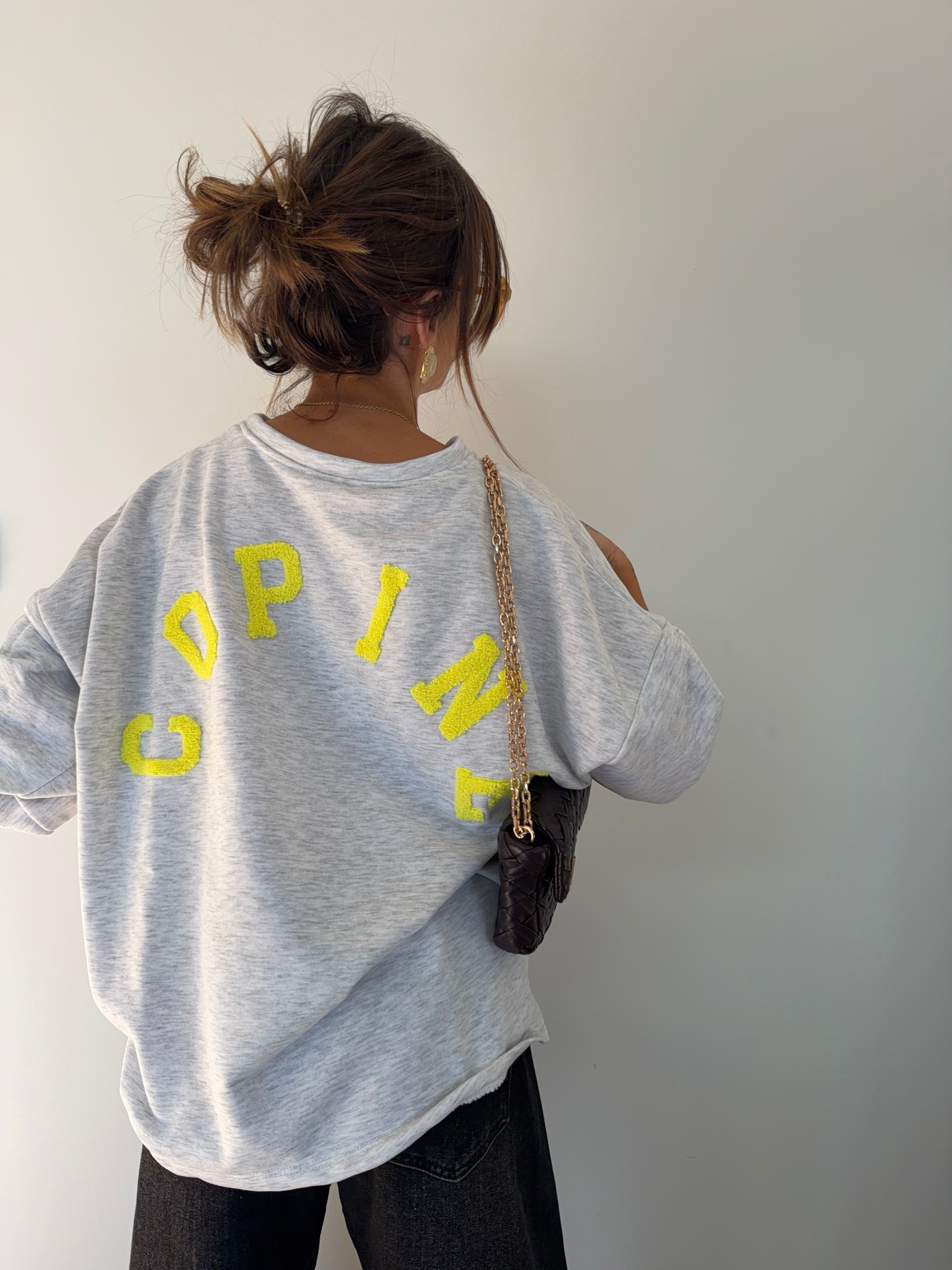 Sweat Copine - gris et jaune fluo