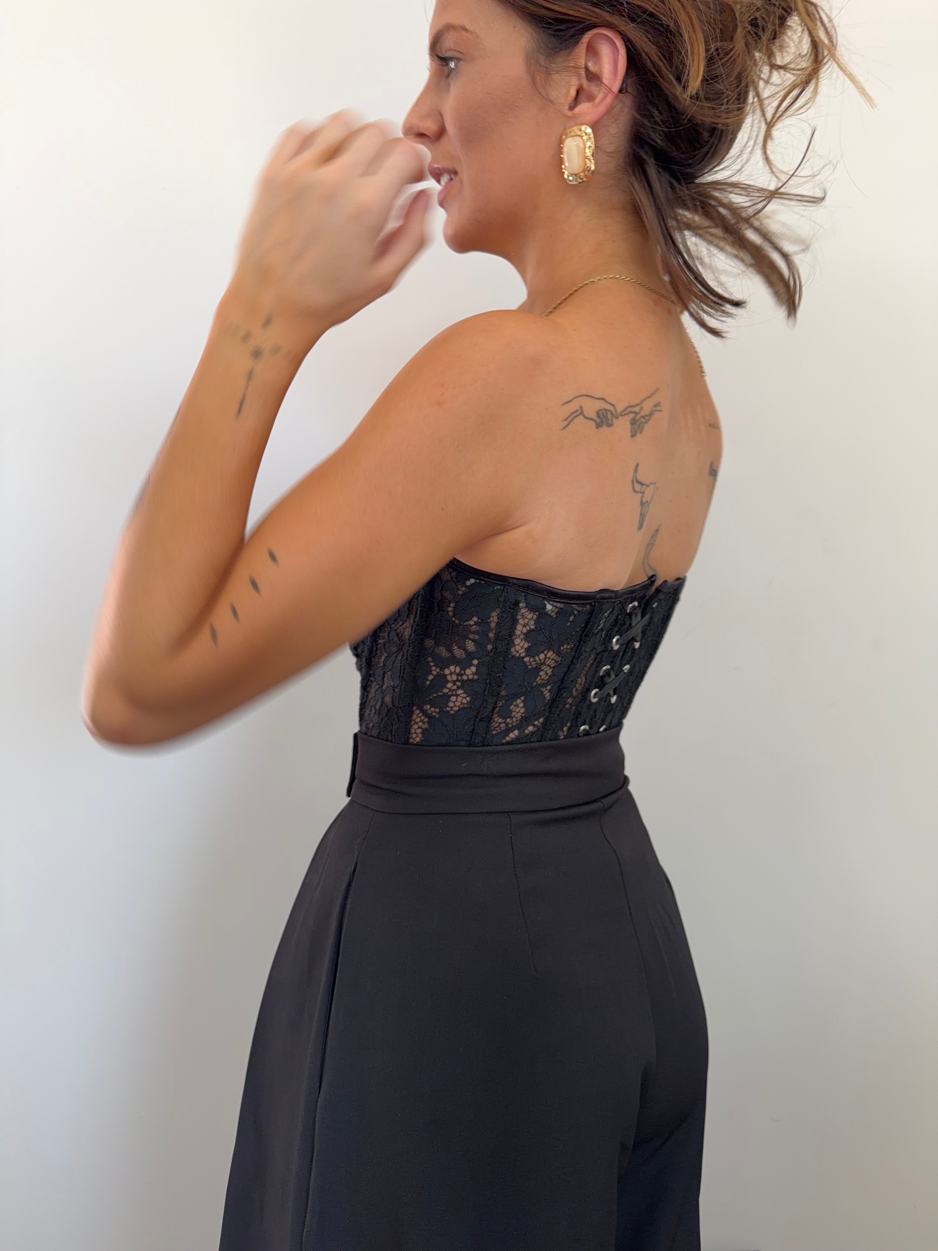 Corset dentelle et noeud - noir
