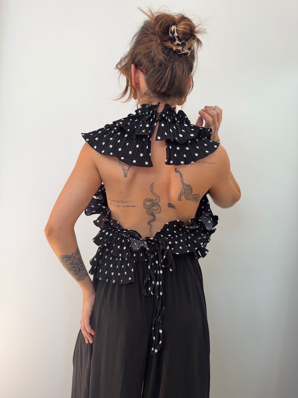 Haut fluffy à pois - noir