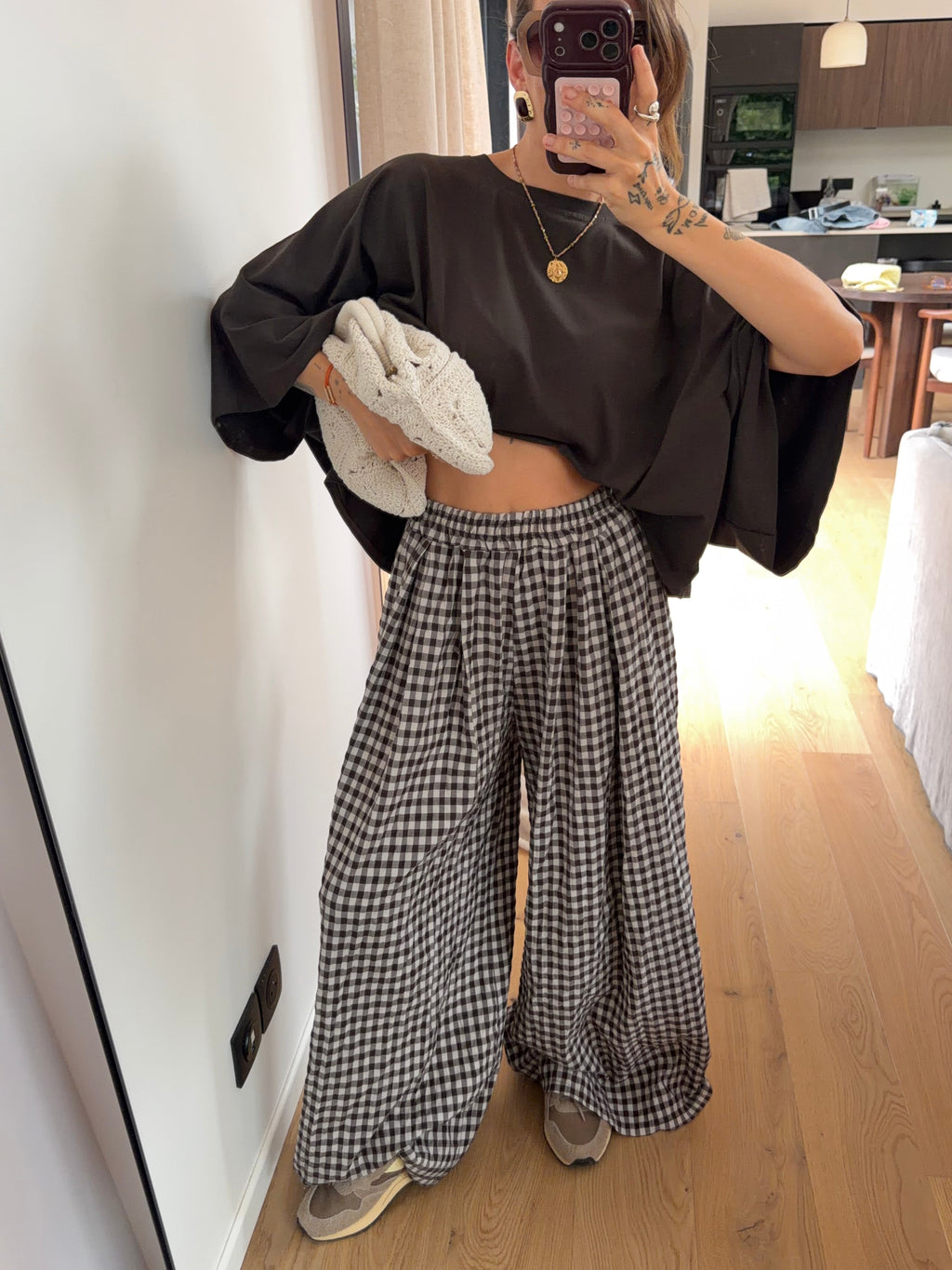 Pantalon à carreaux - chocolat