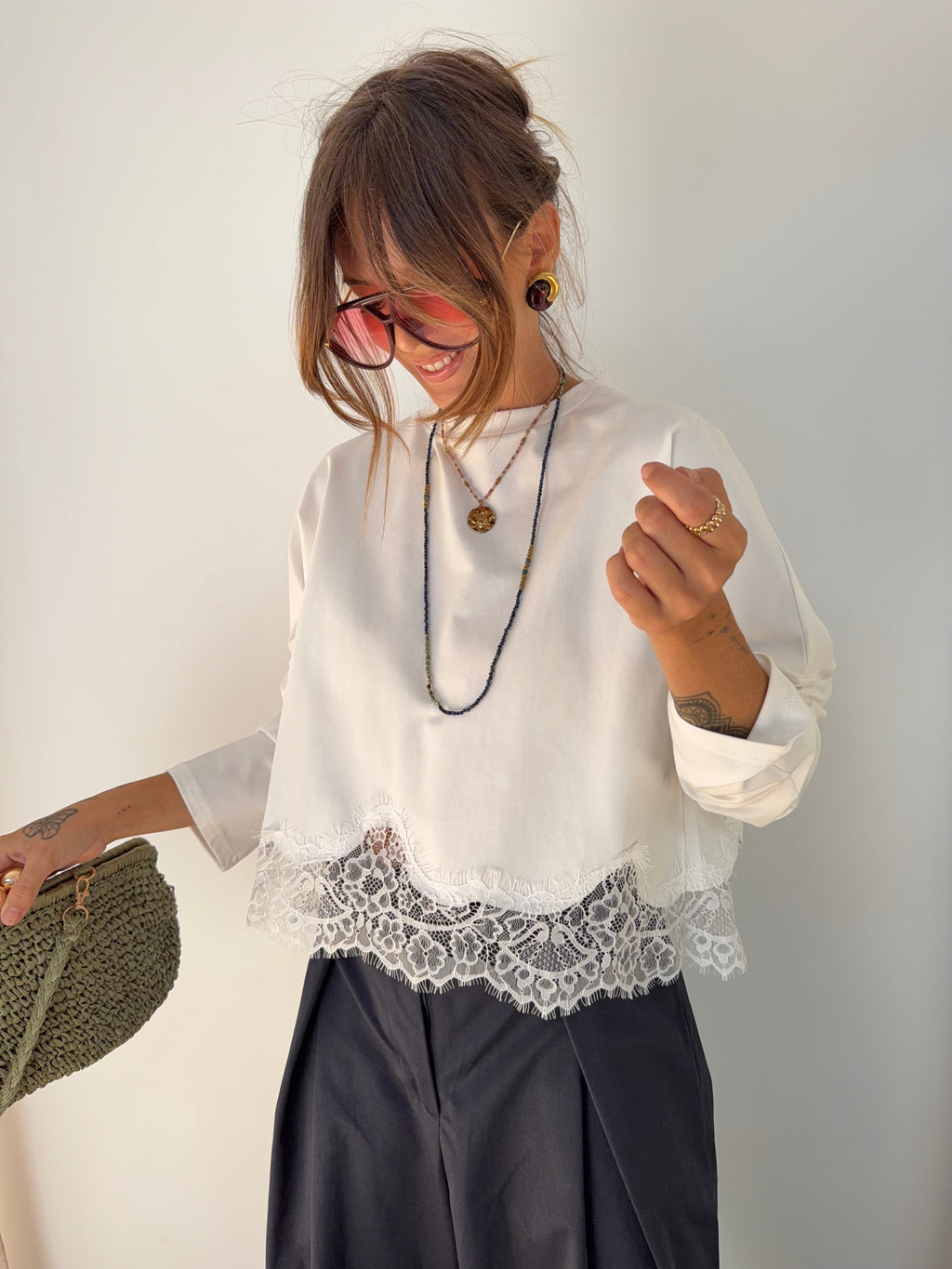 T-shirt manches longues dentelle
