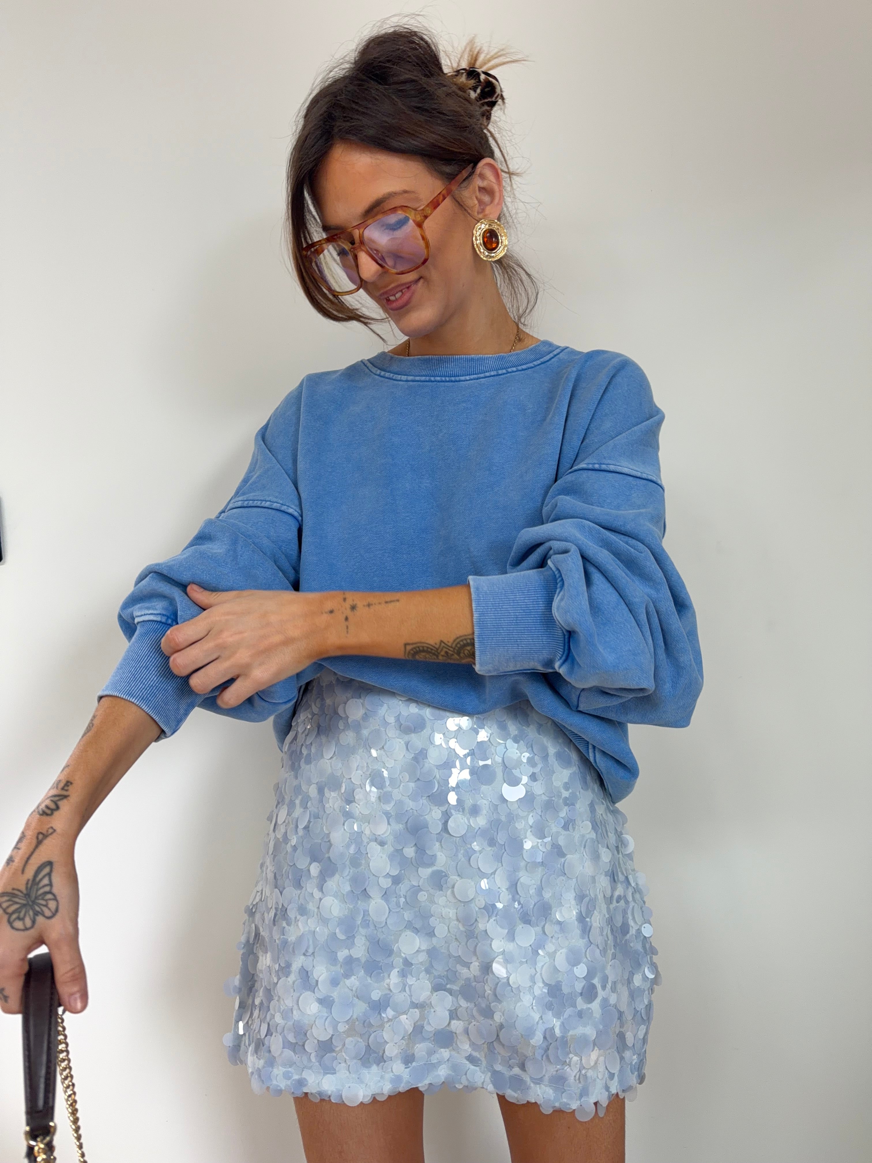 Jupe à sequins - bleu ciel