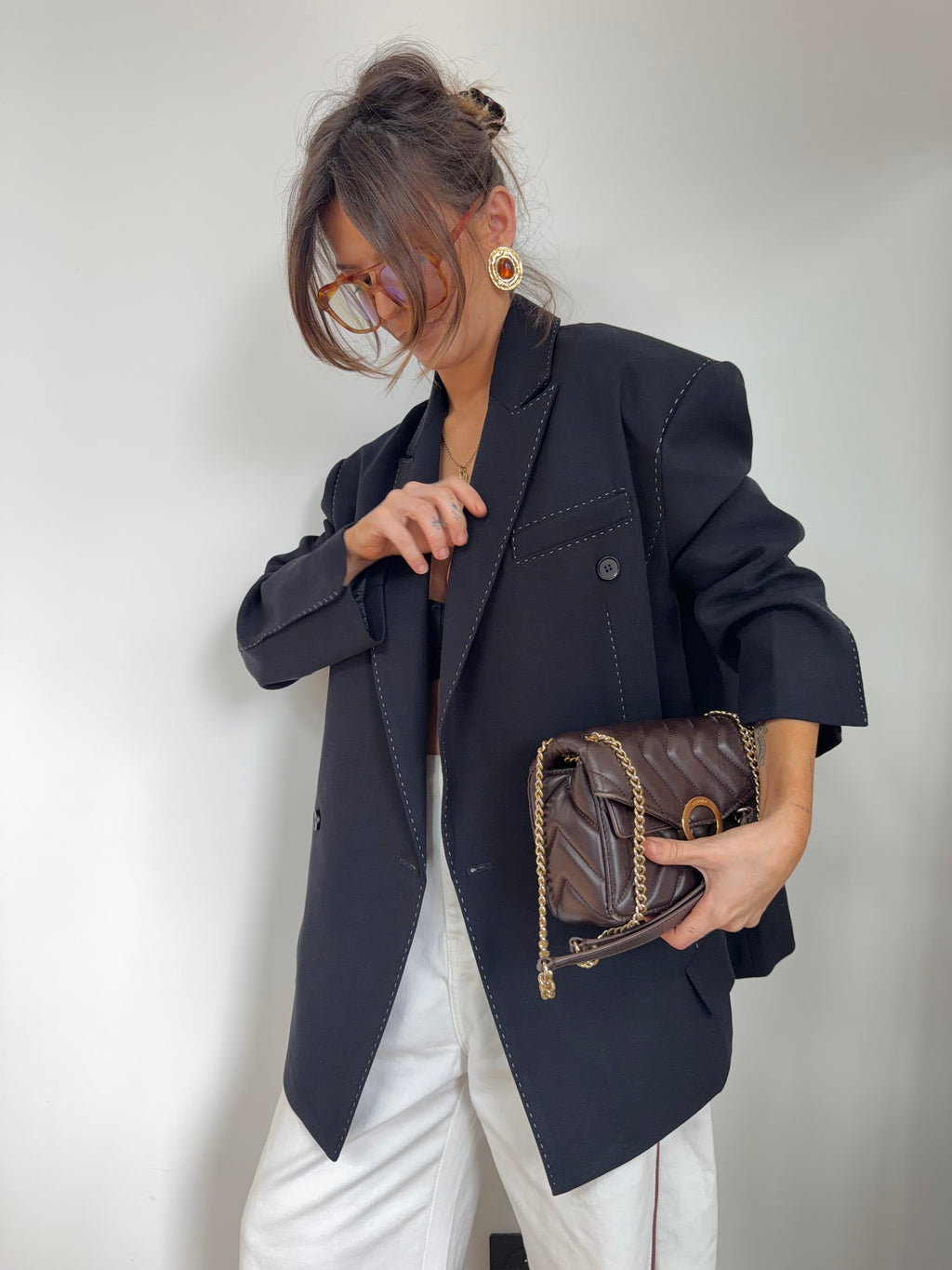 Blazer à surpiqures - noir