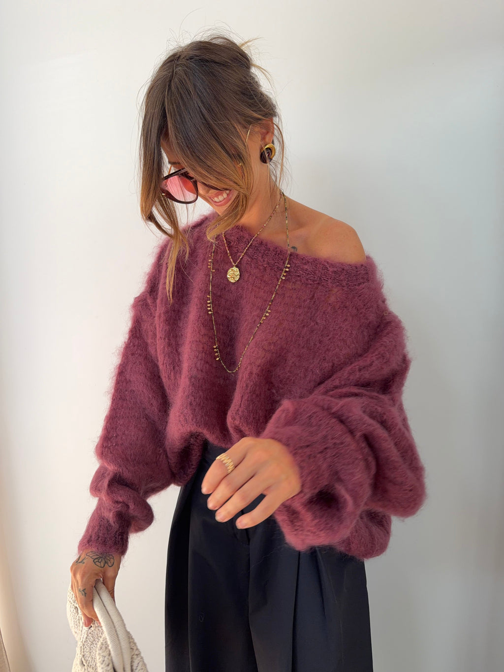 Pull 80% Mohair - vino (pré commande)