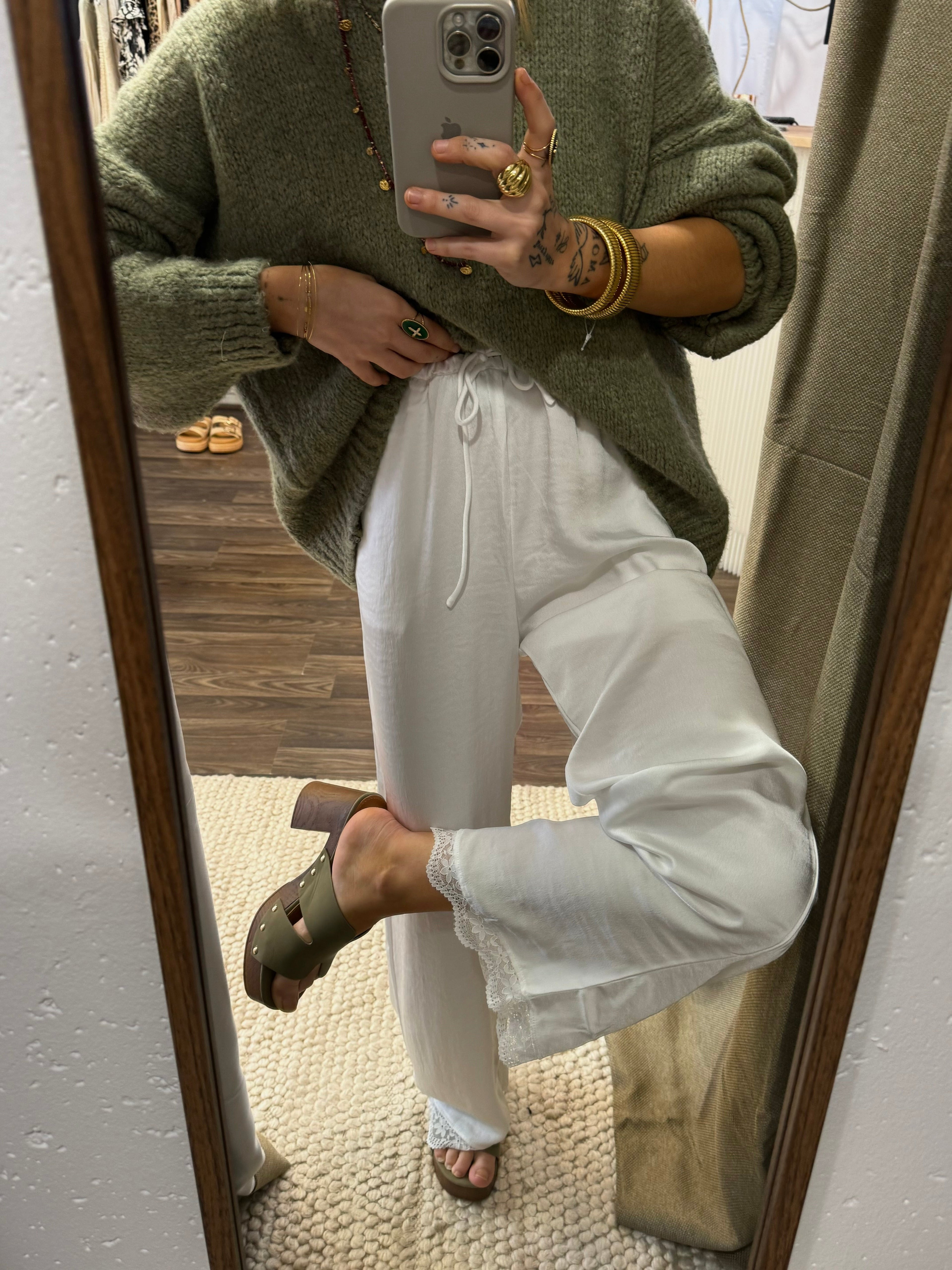 Pantalon fluide à dentelle - blanc