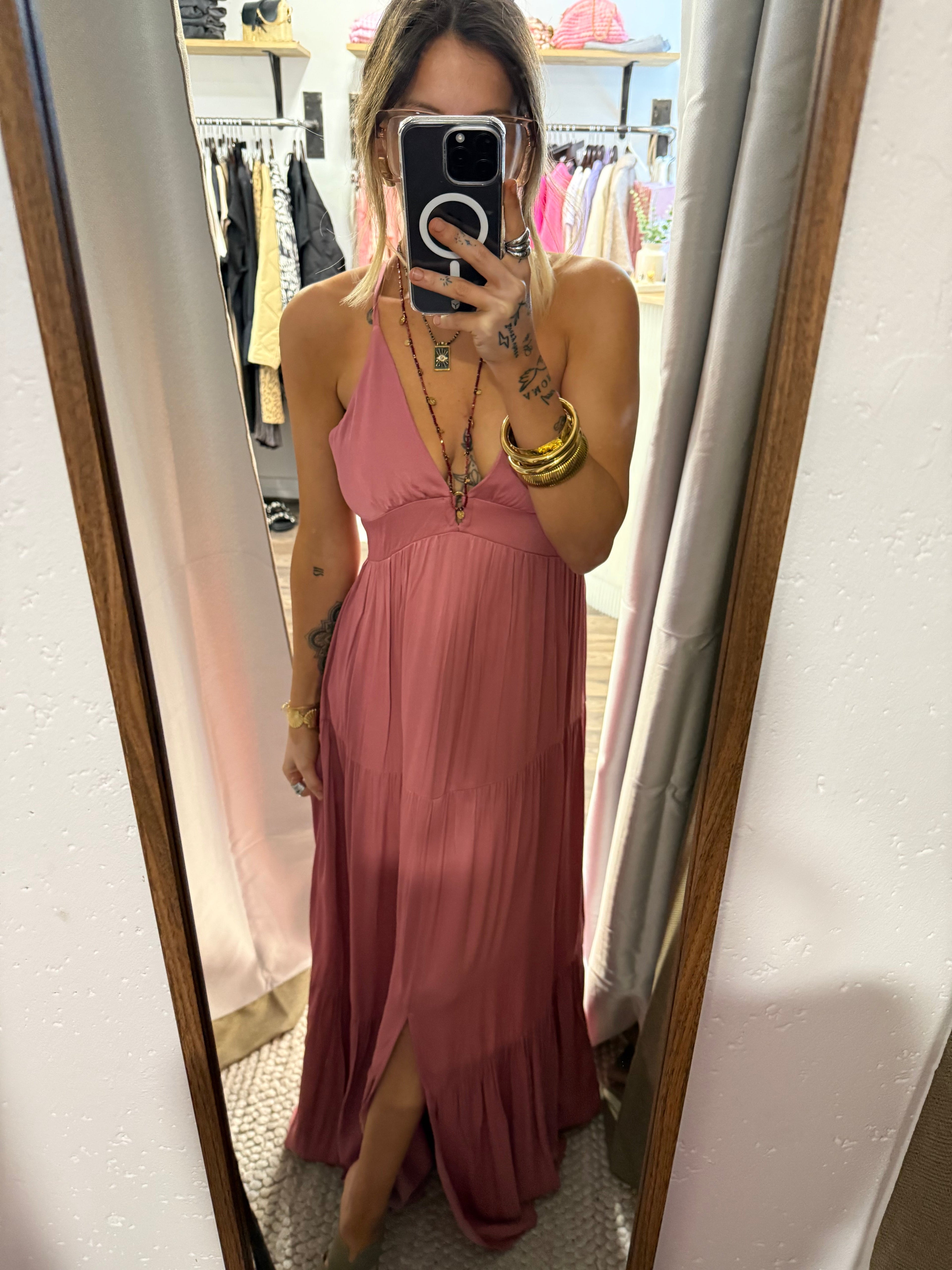Robe longue dos nu - rose