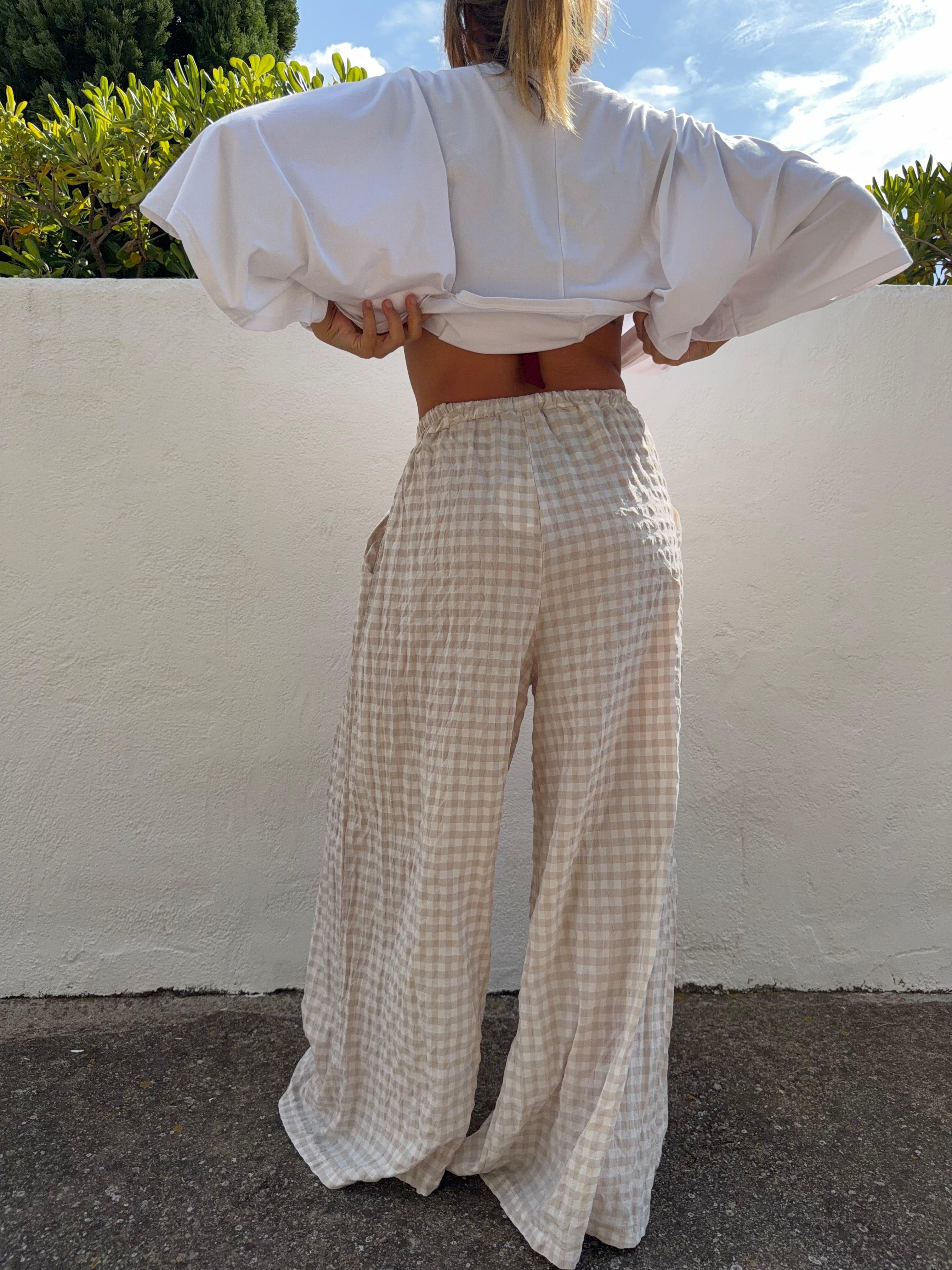 Pantalon à carreaux - beige clair