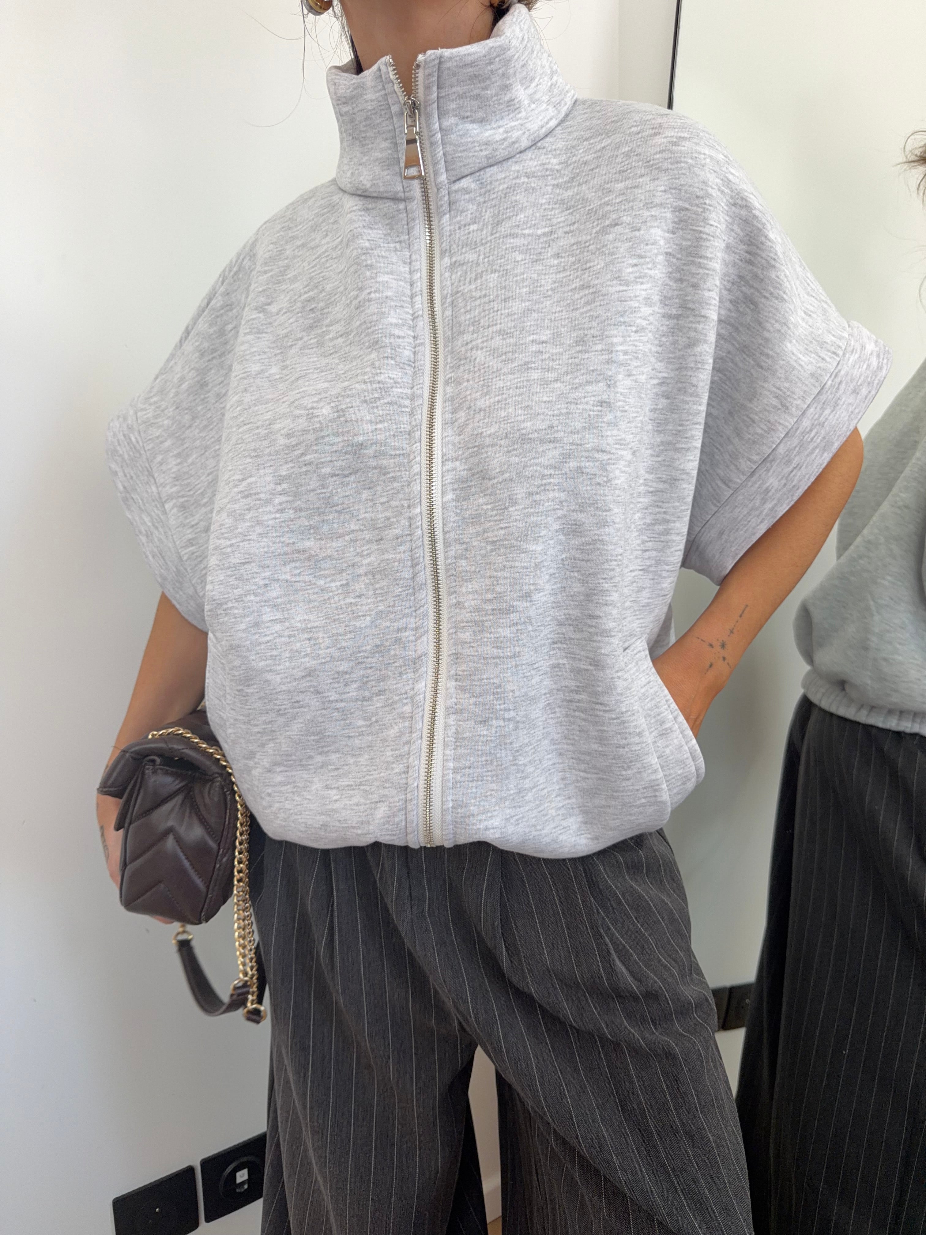 Veste sweat à zip - gris chiné