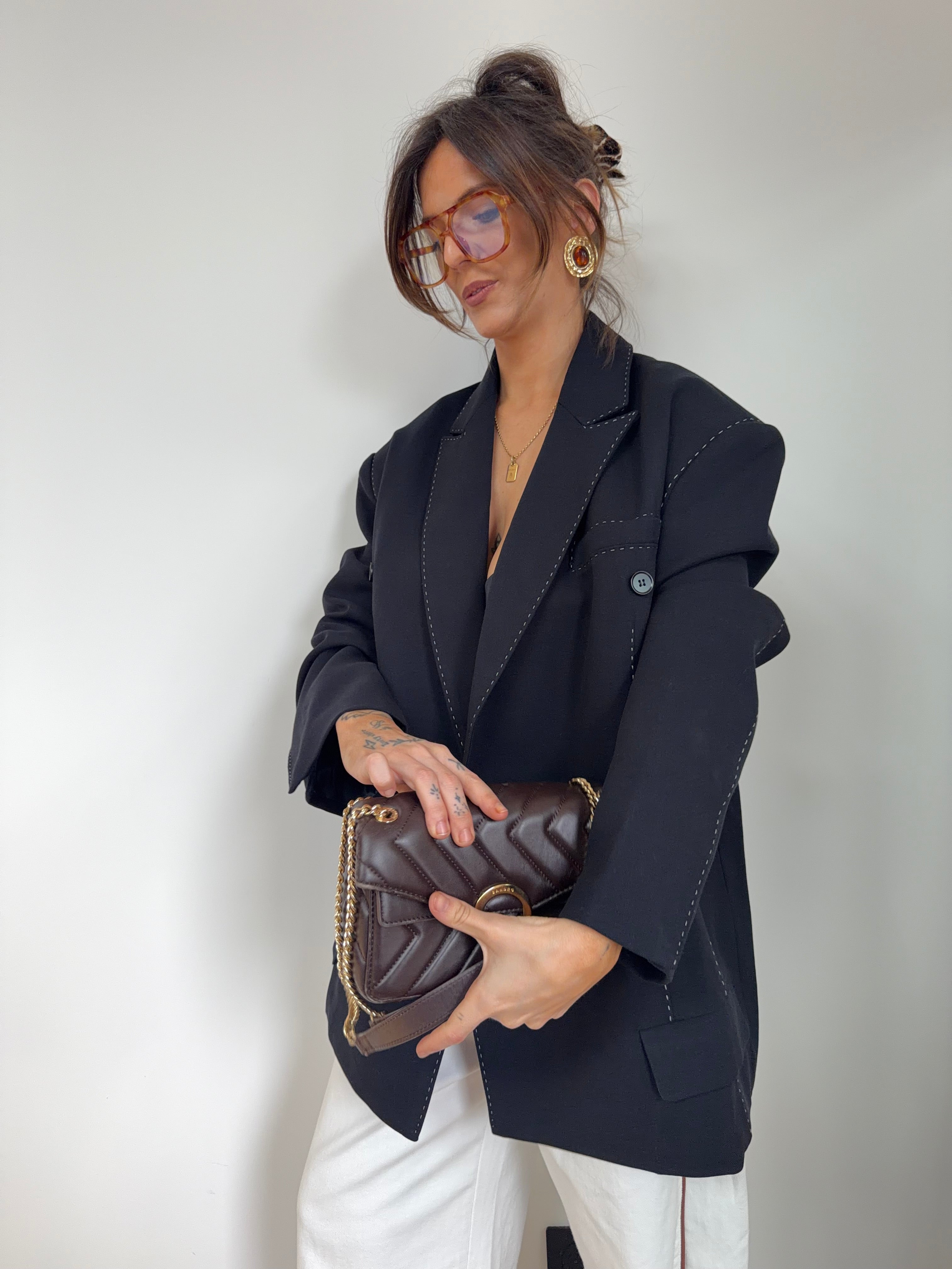 Blazer à surpiqures - noir