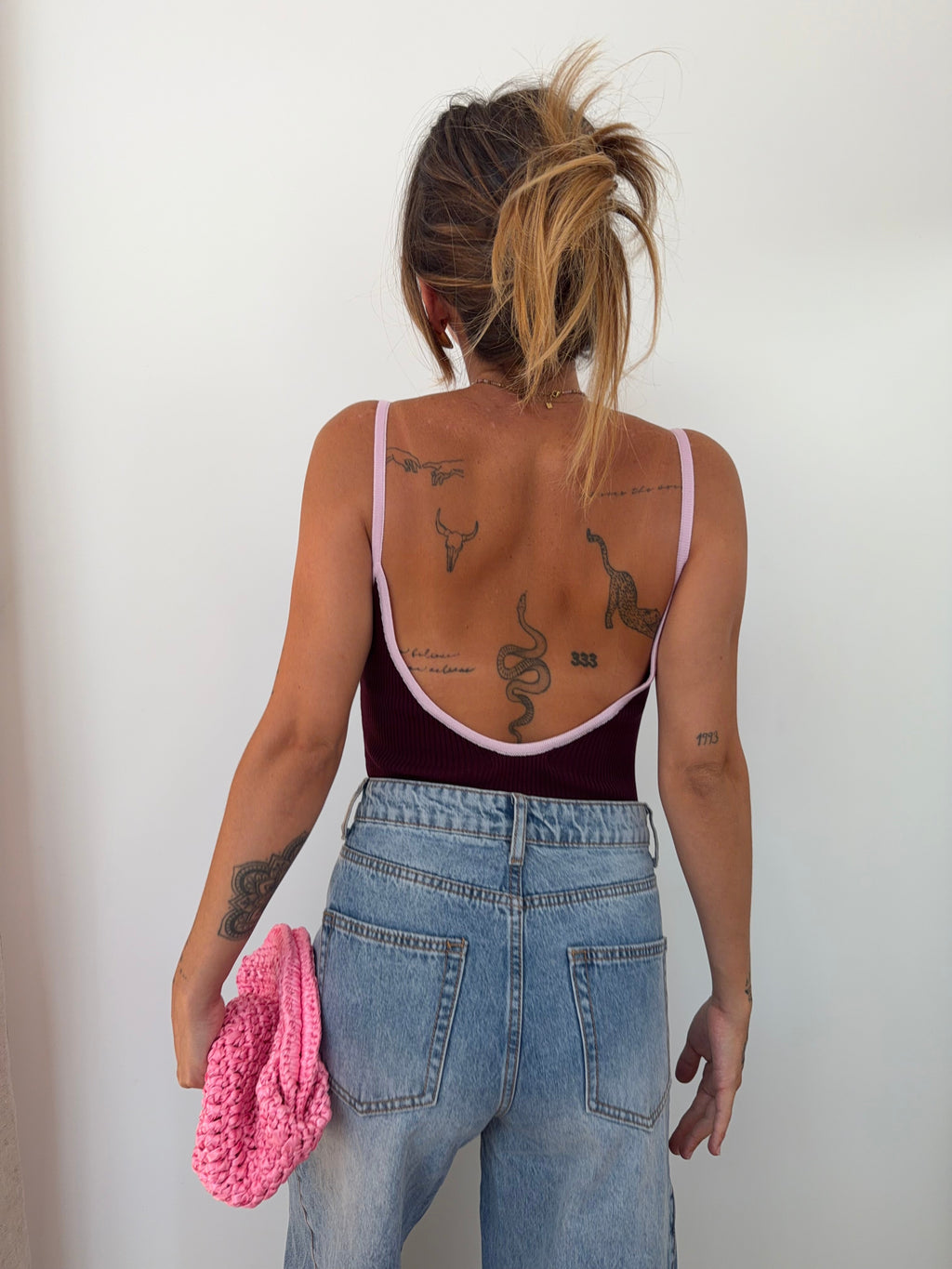 Body à coutures - bordeaux et mauve