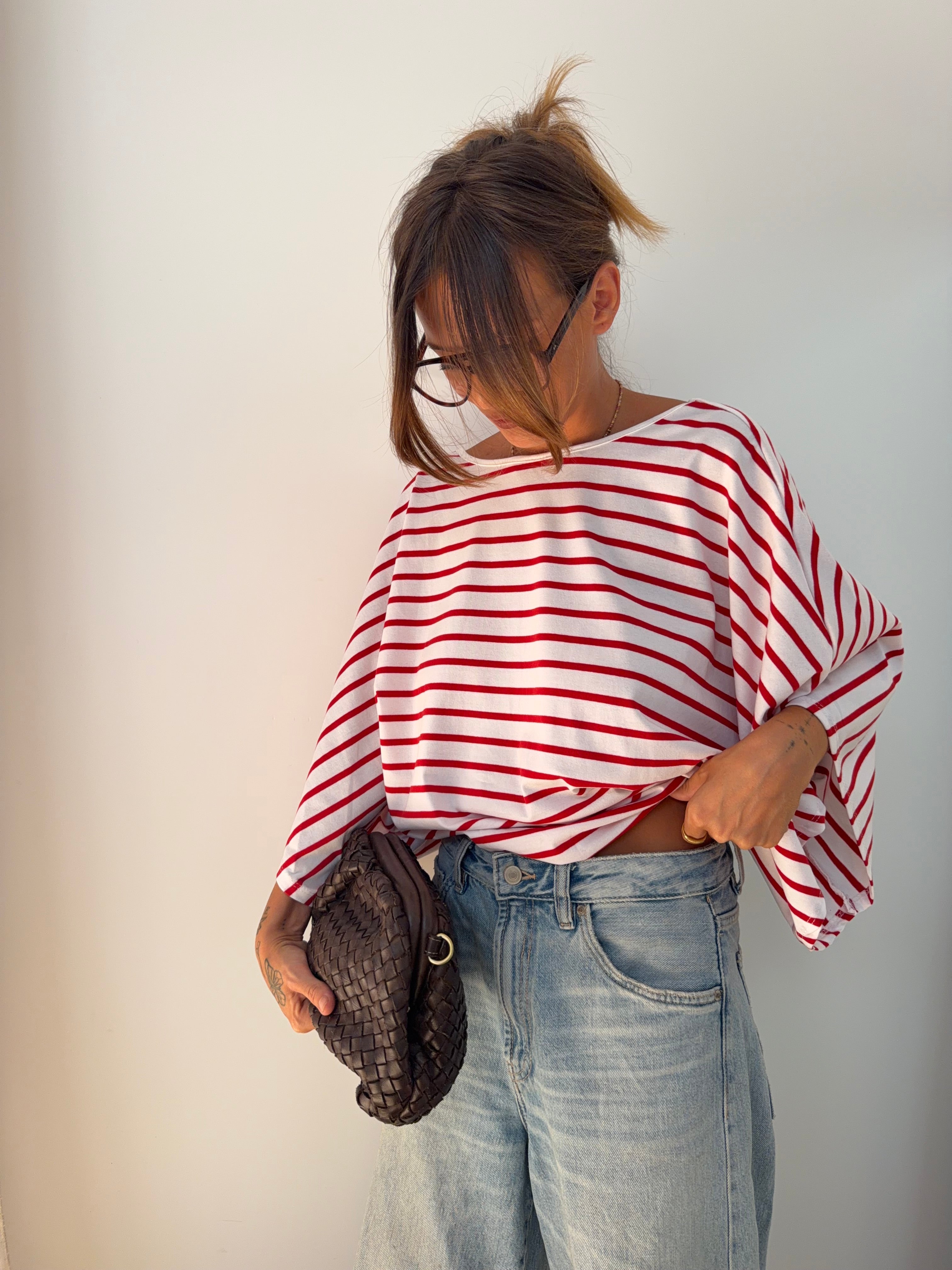 T-shirt dos nu V - blanc rayé rouge