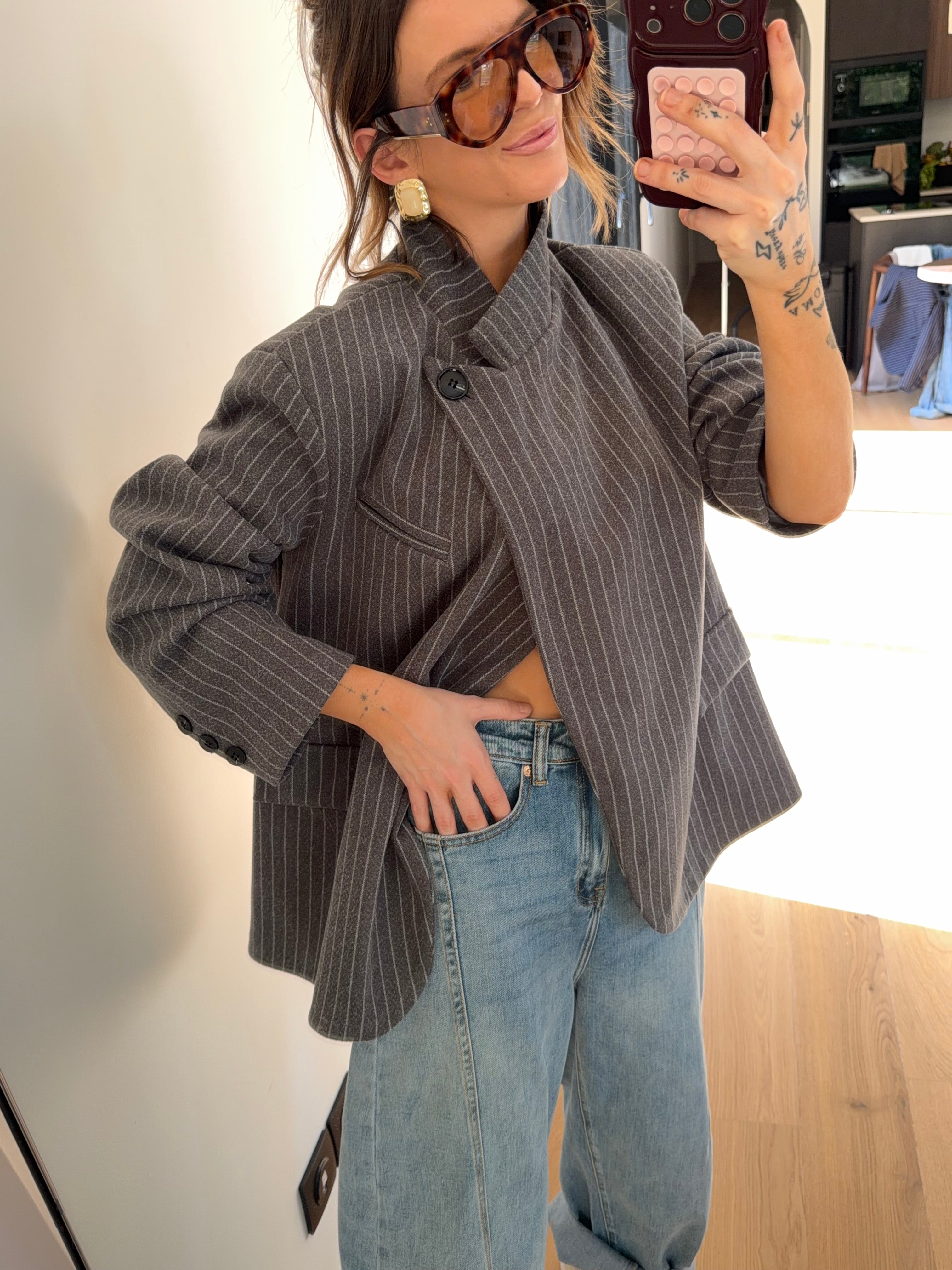 Blazer à bouton rayé - gris