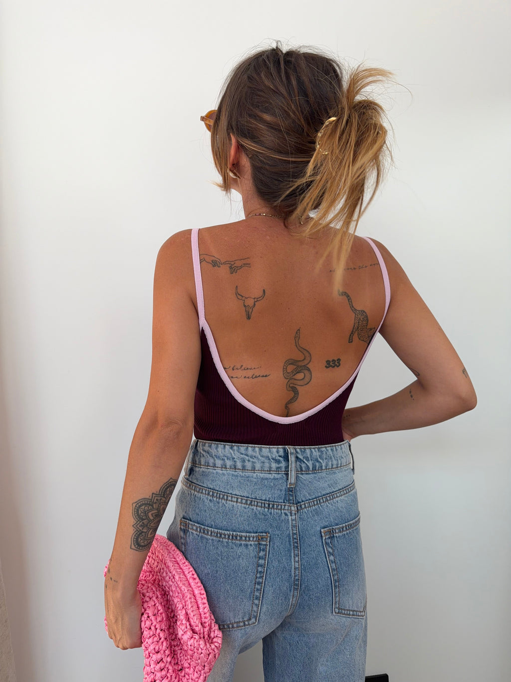 Body à coutures - bordeaux et mauve