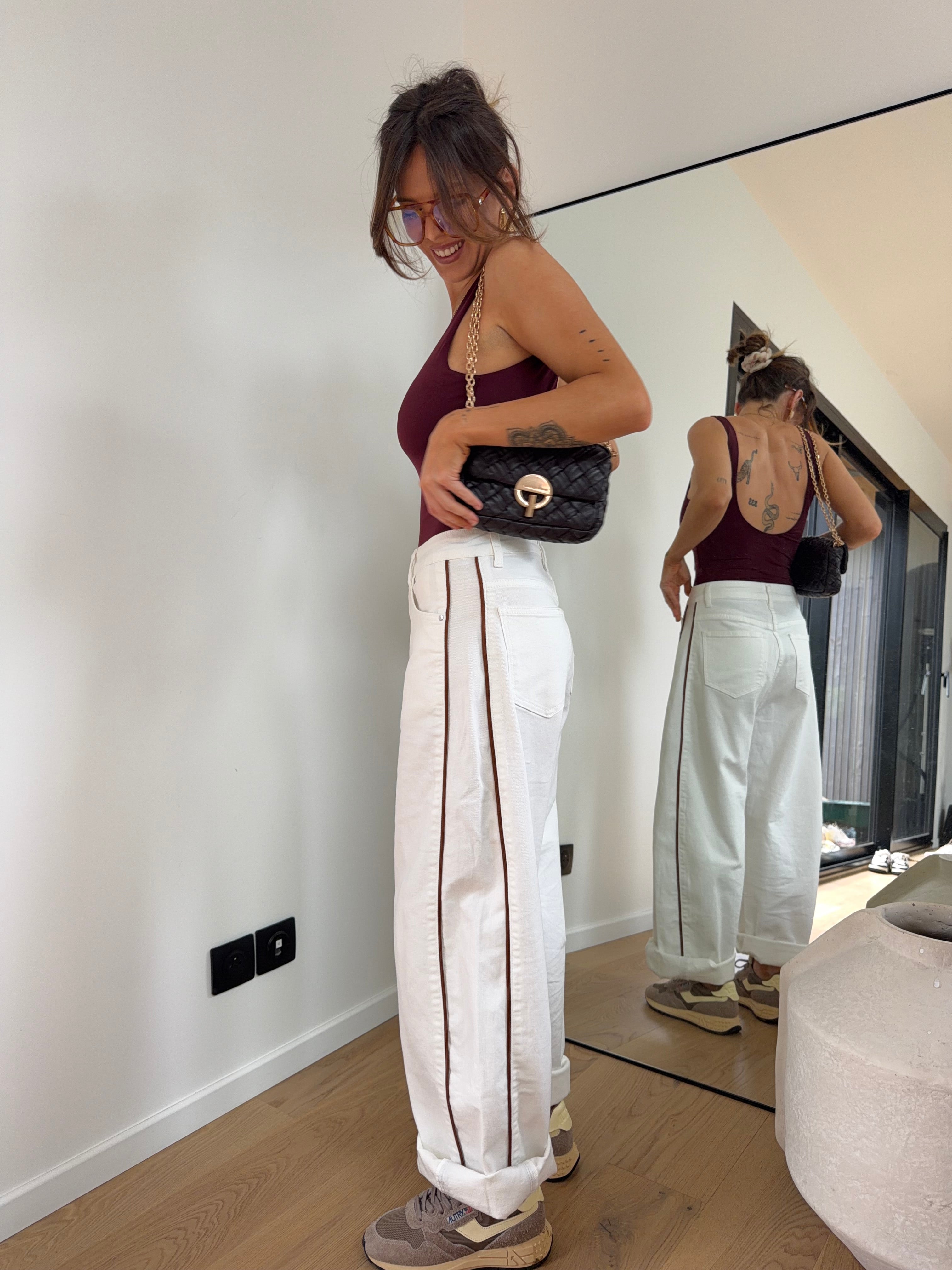 Jeans blanc à couture choco