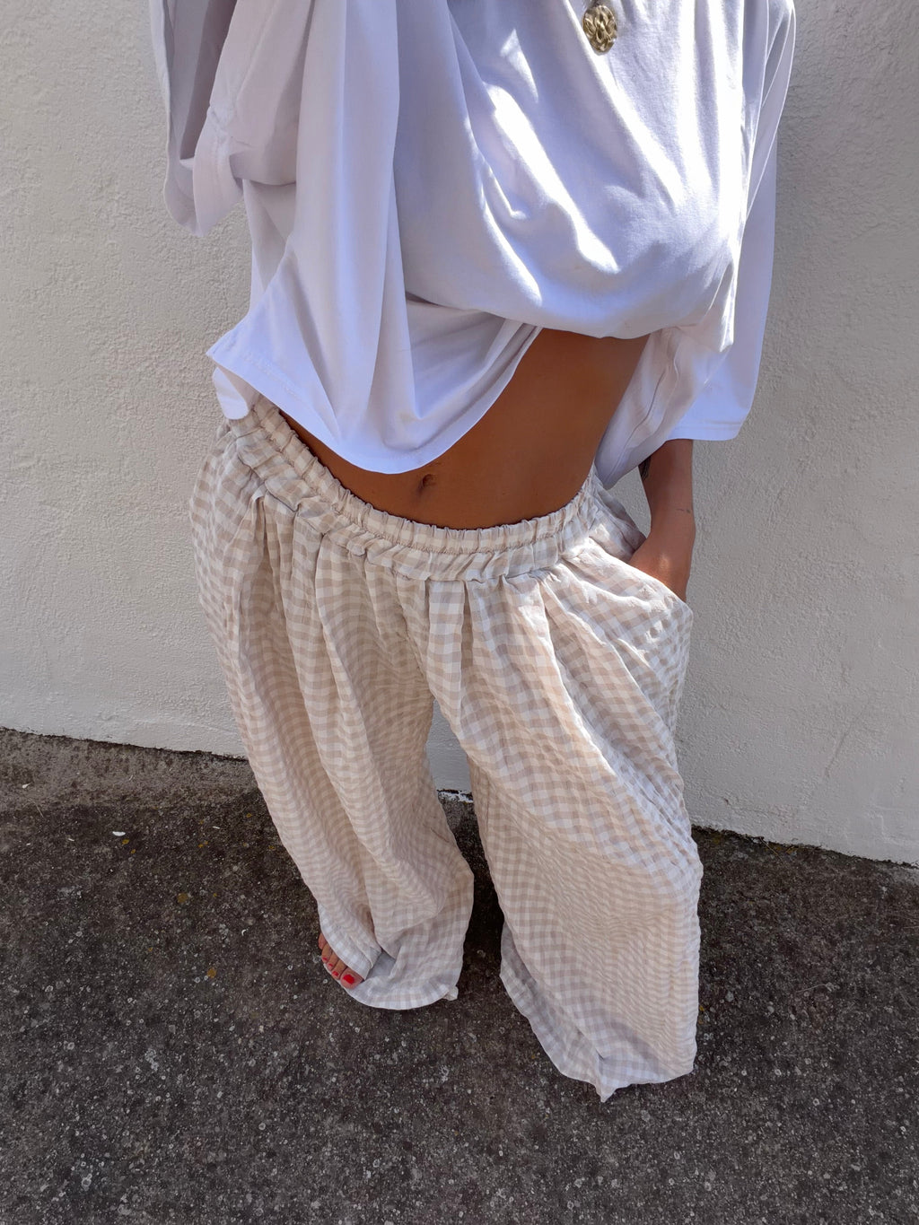 Pantalon à carreaux - beige clair