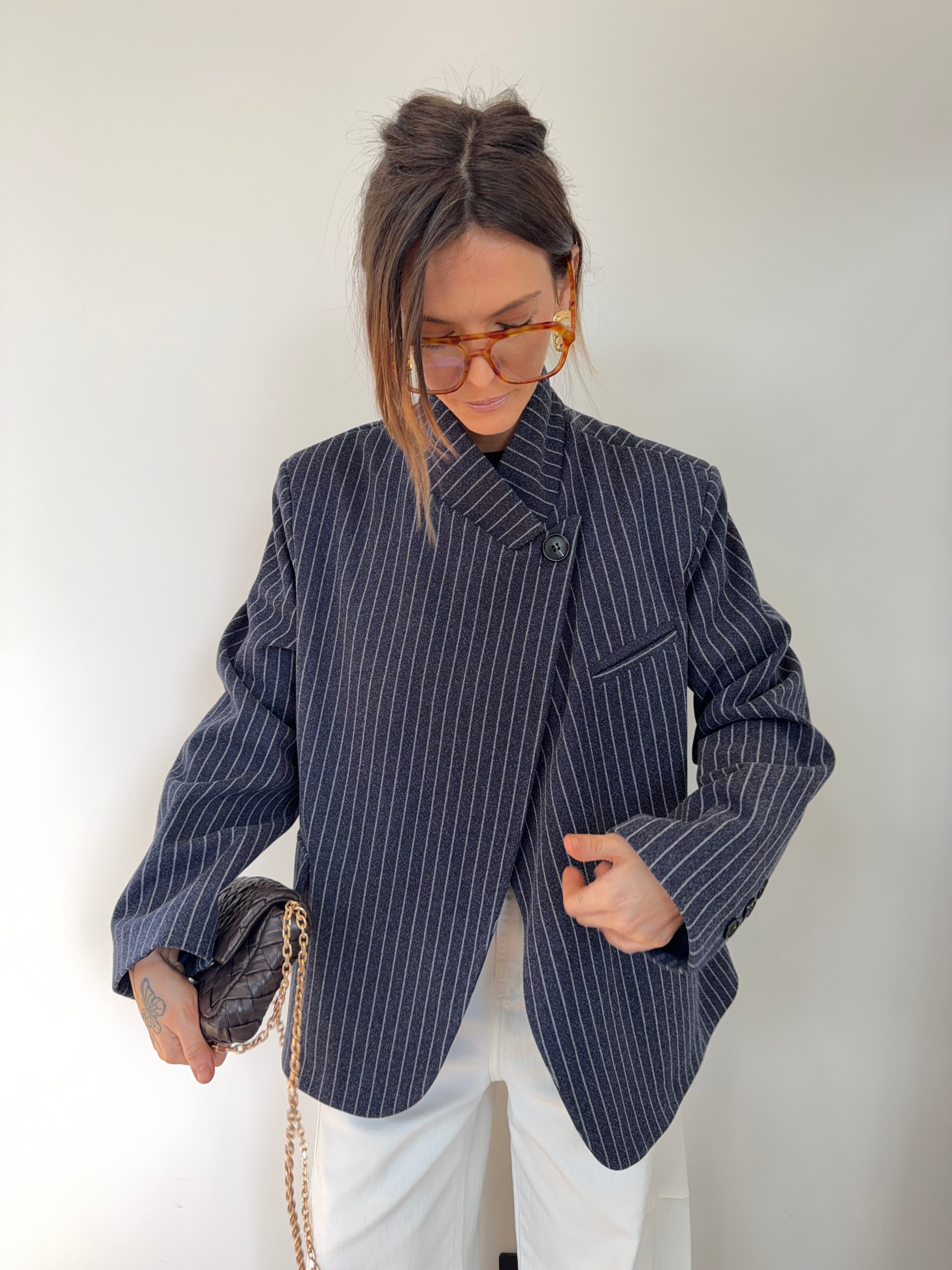 Blazer à bouton rayé - bleu marine