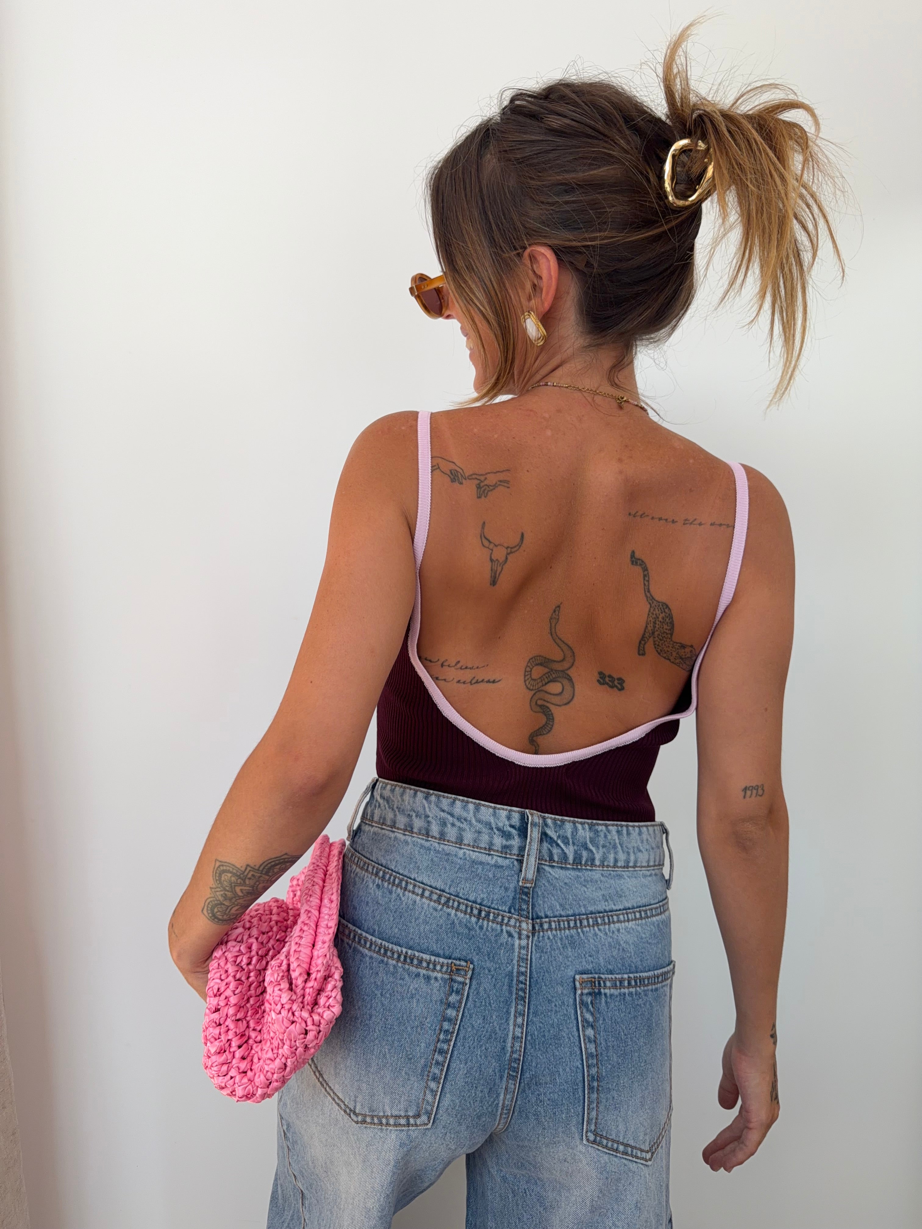 Body à coutures - bordeaux et mauve