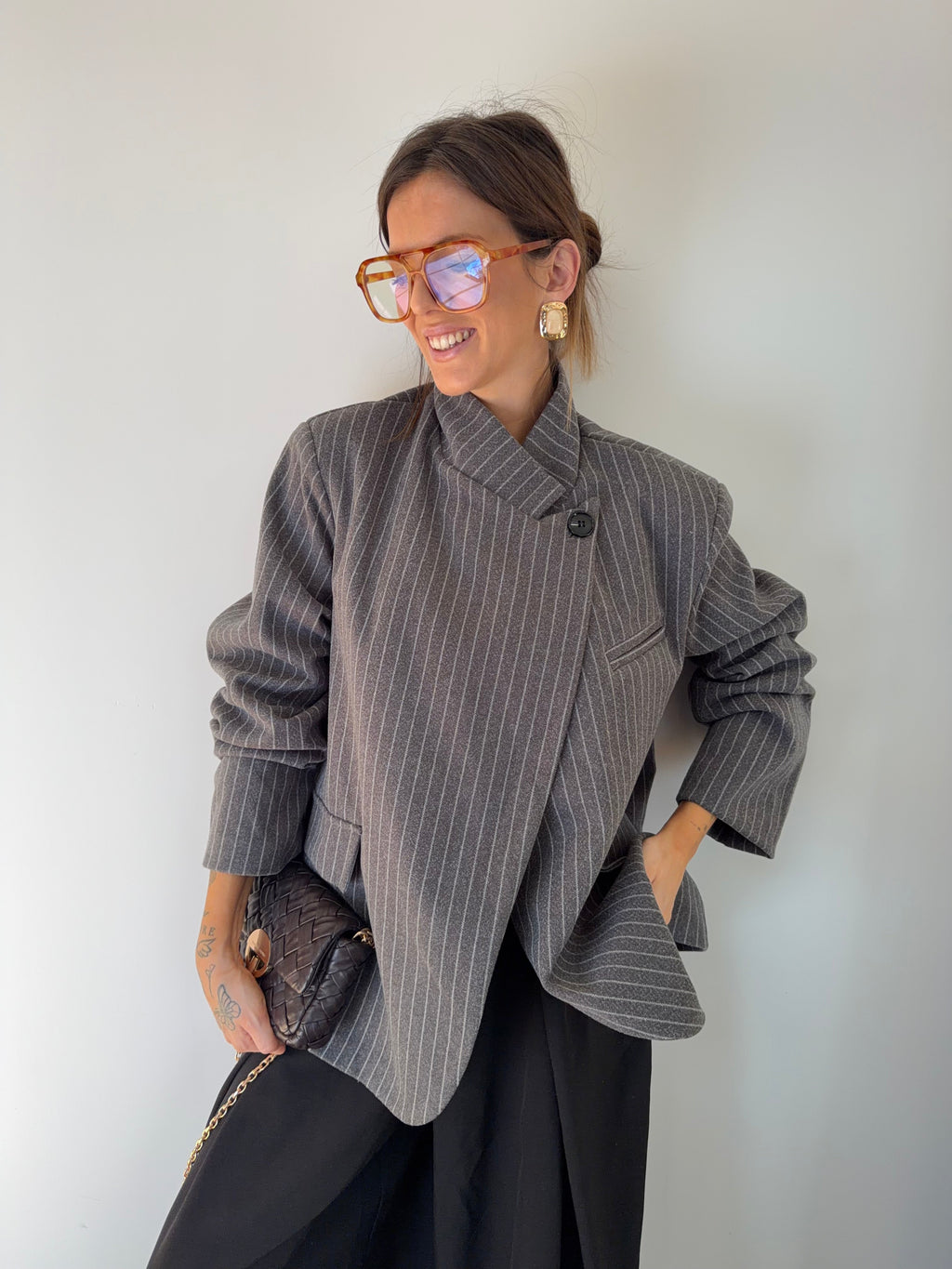 Blazer à bouton rayé - gris