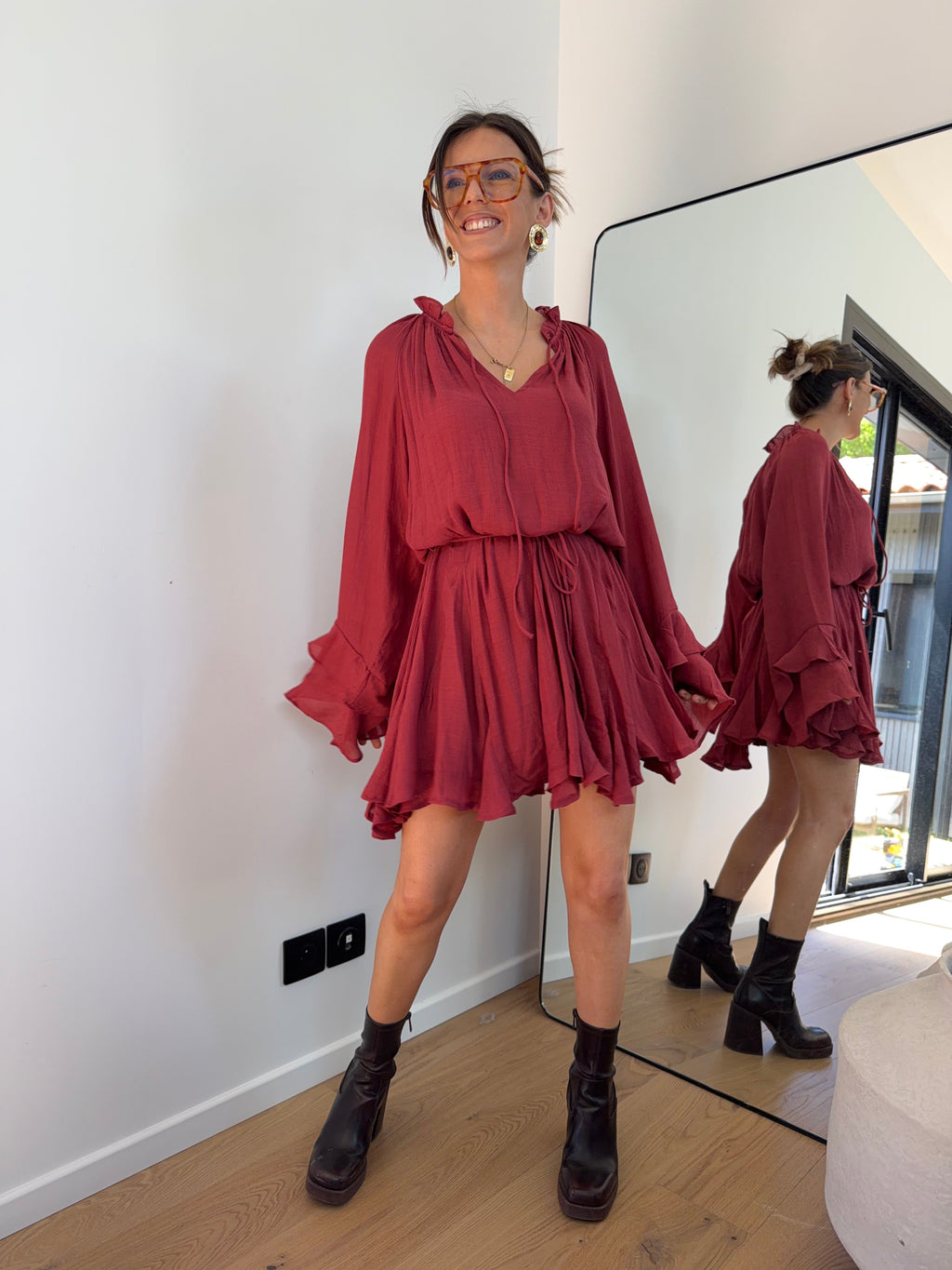 Robe à volants - bordeaux