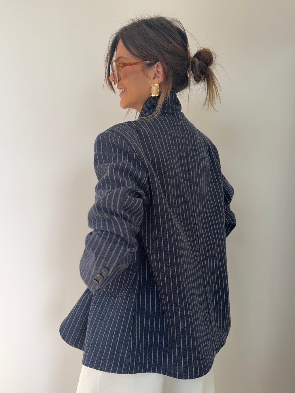 Blazer à bouton rayé - bleu marine